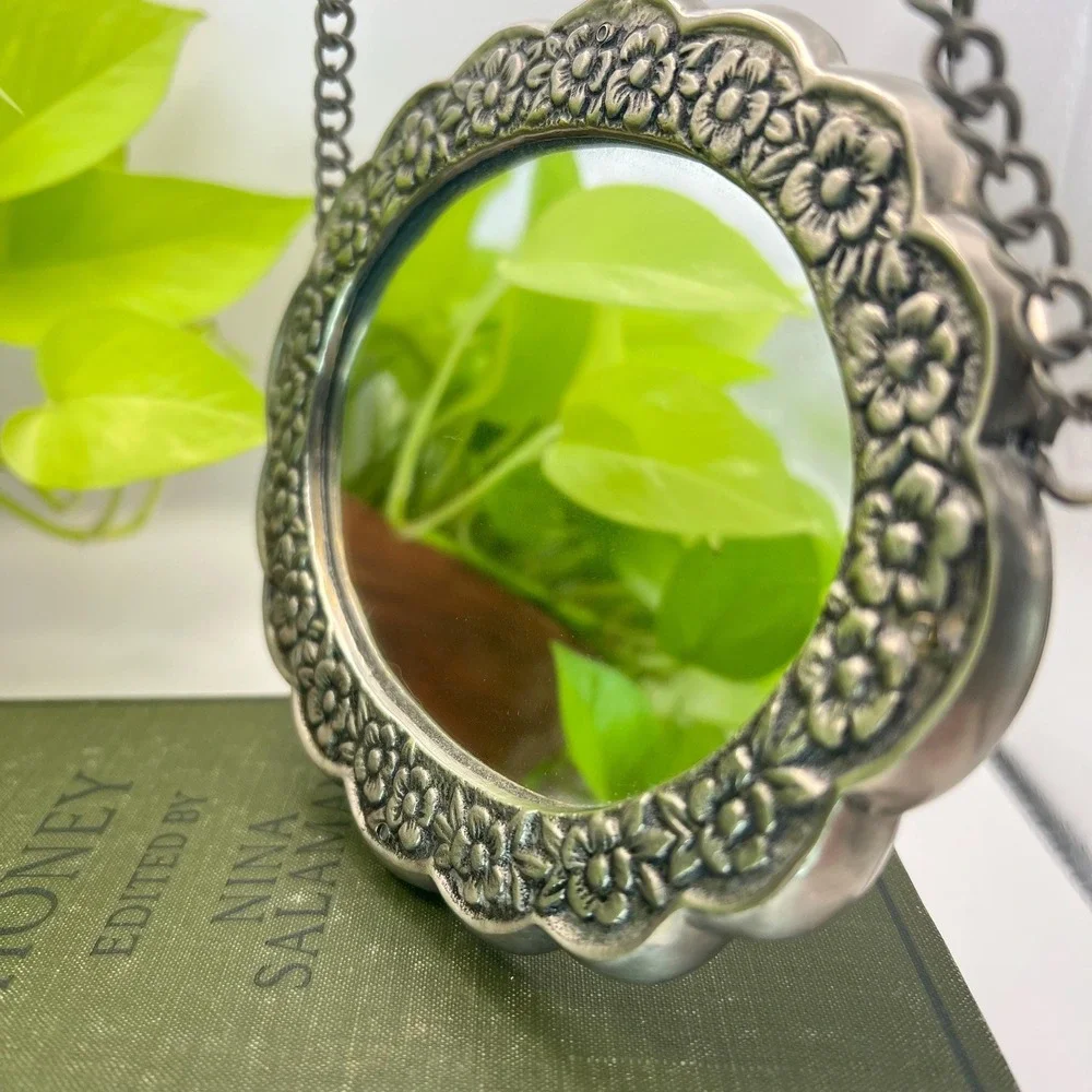 Silver Hanging Wedding Mirror Eleglant  Floral Trim Heirloom Cottage Core